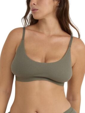 NWT Organic Basics Core Ribbed Open Back Scoop Neck Bralette Thyme Olive Green M